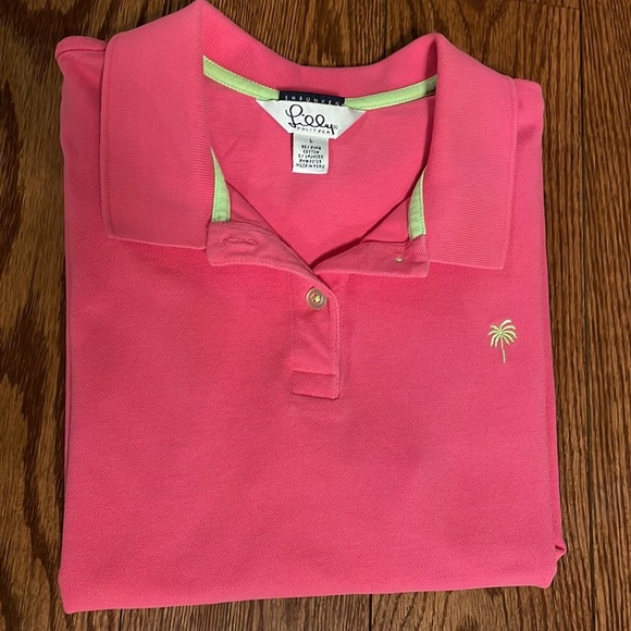 LILLY PULITZER SHRUNKEN women’s pink polo size Large Pima cotton / spandex LRG - Picture 2 of 10